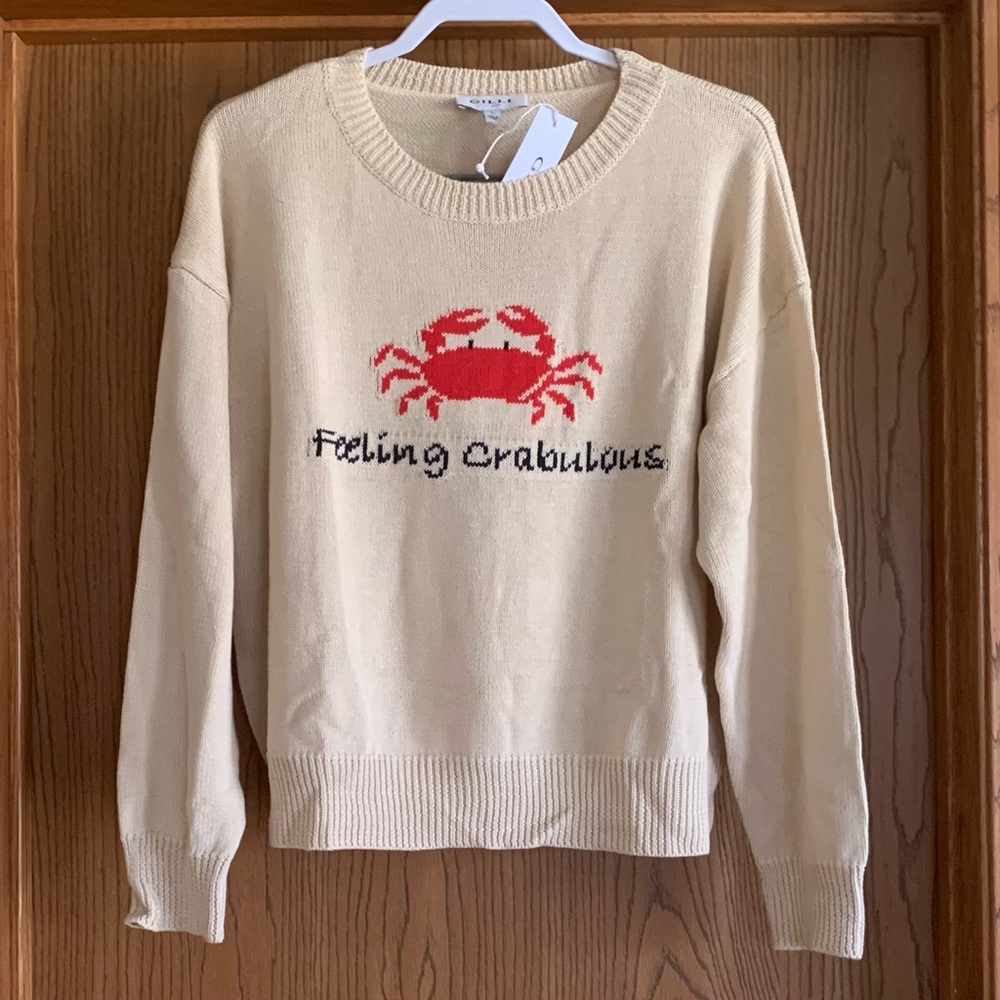 Gilli Cream Knit Crewneck Sweater with Red Crab Motif